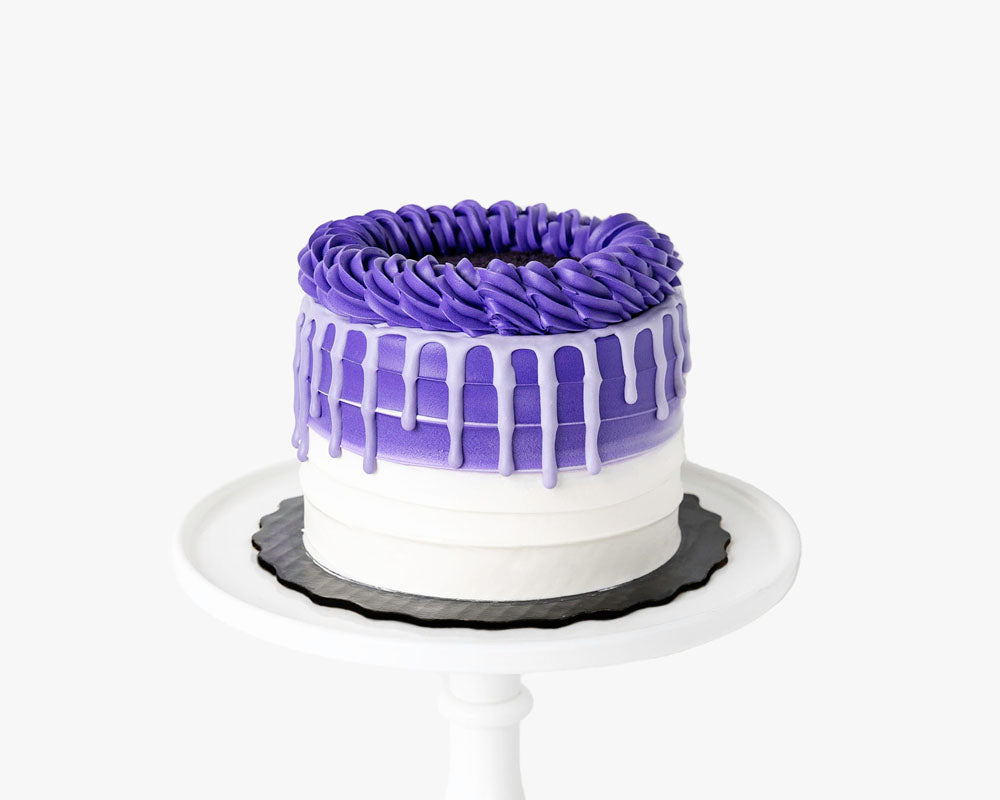 Ube cake with ganache drip